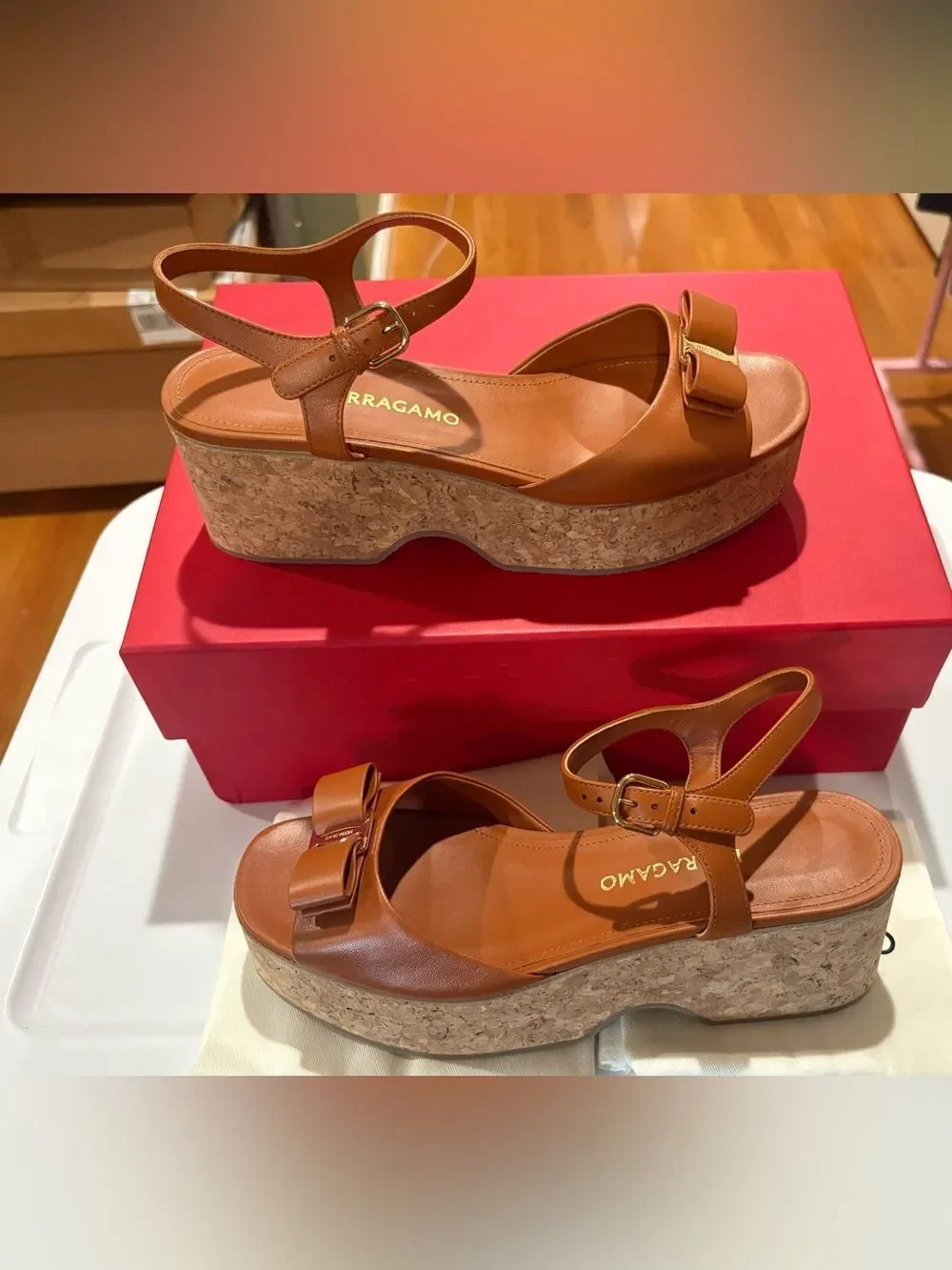 Ferragamo Selna leather wedge sandals Size 9.5C